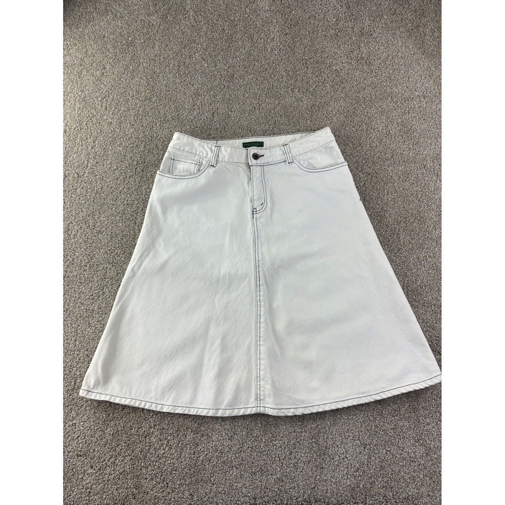 Lauren Jeans Co Ralph Lauren White ALine Denim Skirt Women 8 Blue Stitch Vintage
